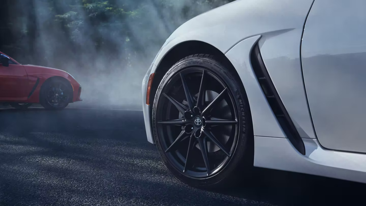 The matte black wheels of the GR86
