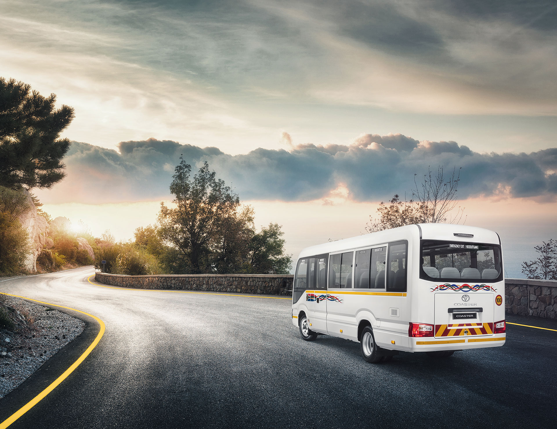 Toyota Coaster captured on the road